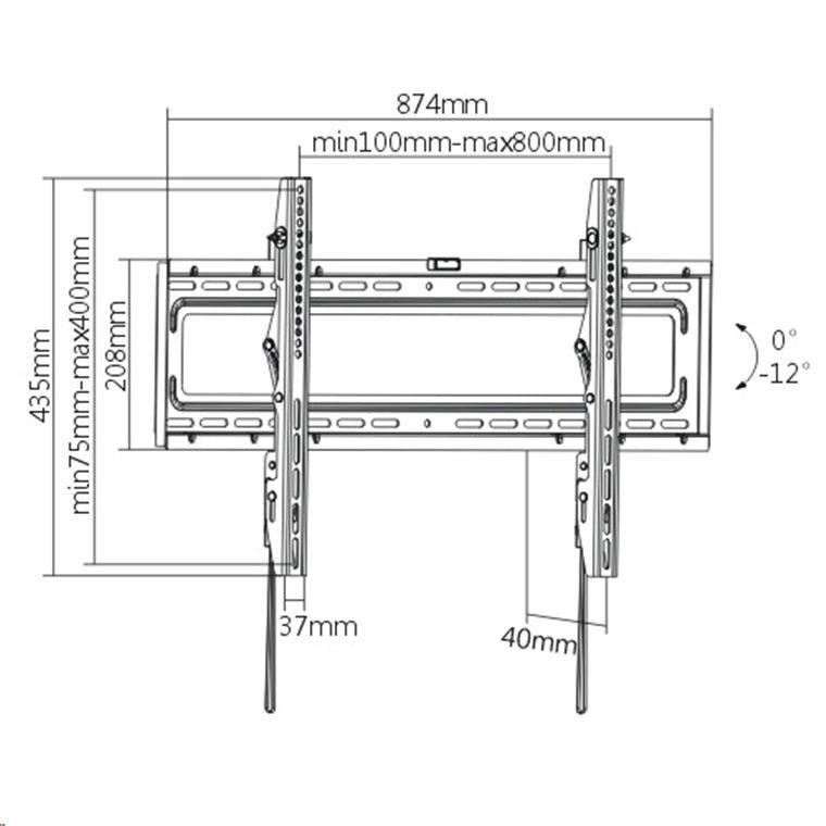 Brateck Lumi LP46-48T 37-70 Tilt TV wall mount bracket. Max Load: 50Kgs. VESA support up to: 800x400. Built-in bubble level. Curved display compatible. Colour: Black.