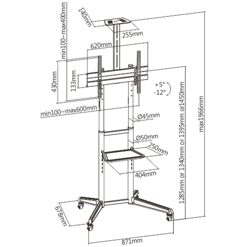 LUMI T1040T Versatile & Compact Steel TV Cart For most 37''-70'' TVs up to 50kg/110lbs