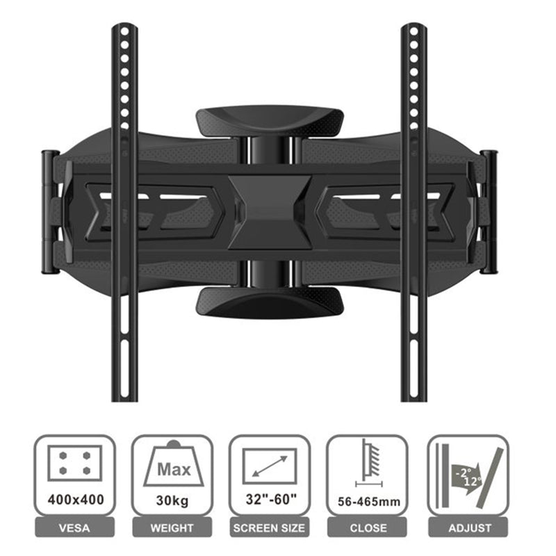 Loctek Pro Mount, 32"-60" Full Motion TV Wall Mount, - Max Load 30 kg - Max VESA 400x400mm - Tilt Angle -2 +12deg - Swivel -45 +45deg. - TV To Wall 56-465mm - 5 Years Warranty