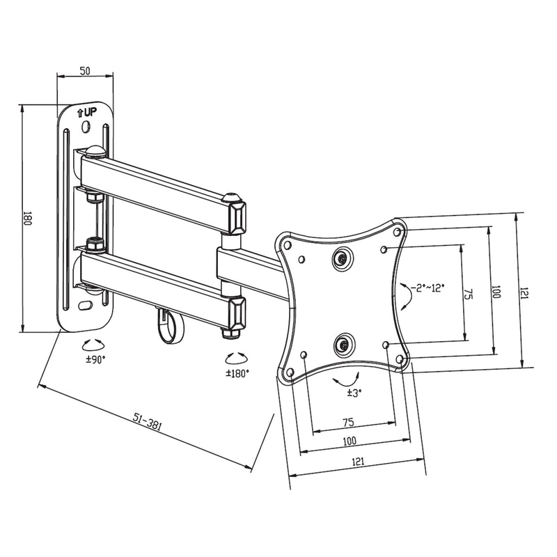 Loctek Eco Mount, 10"-24" Full Motion TV & Monitor Wall Mount, - Max Load 10kg - VESA 75 & 100mm - Tilt Angle - 2 +12deg - 5 Years Warranty