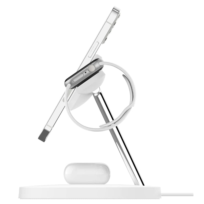 Belkin 3-in-1 Wireless Charging Stand with MagSafe 15W - White, Supports Fast Charging for Apple watch Series 8 & 7