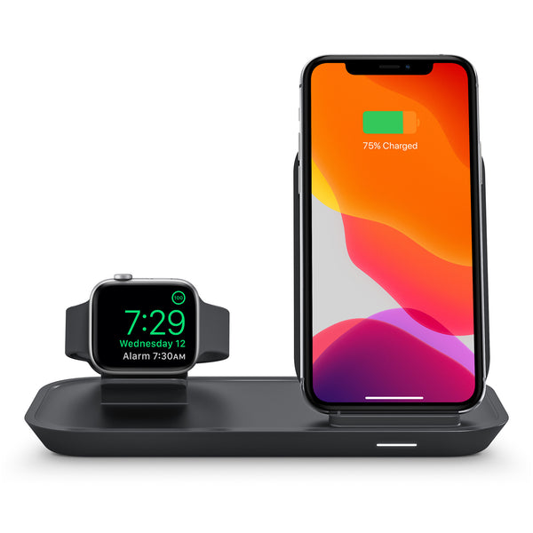 Mophie 2-in-1 Wireless Premium Charging Stand - Black, Made for iPhone, Apple Watch, Compatible with iPhone 8 or newer model