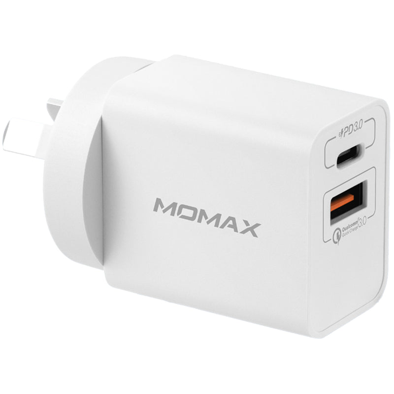 Momax 20W USB-C iPhone PD 3 Pack - Up to 20W PD Fast Charging for Wall Charger Apple iPhone 15/14/13/12/11/XS/8 Series Dual Output (USB-C PD & USB-A), 20W (Max) Fast Charging, Safe & Reliable