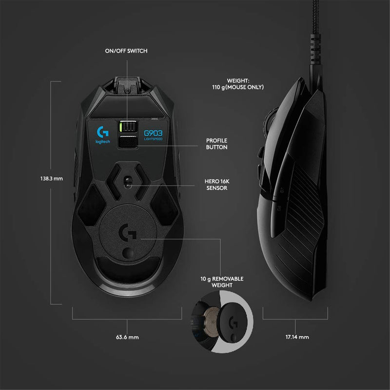 Logitech G903 Hero RGB Lightspeed Wireless Gaming Mouse