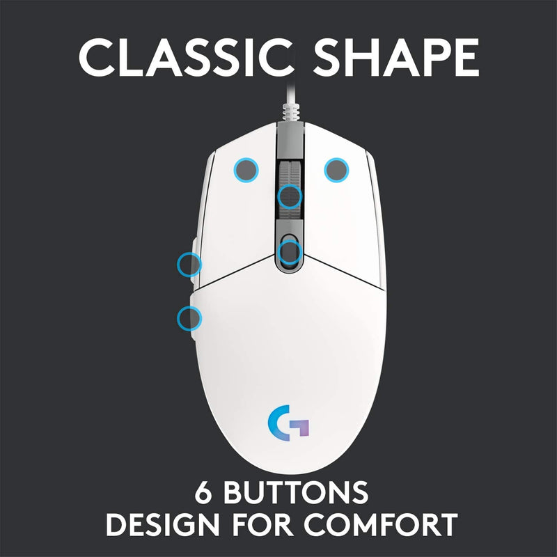 Logitech G203 LIGHTSYNC RGB Wired Gaming Mouse - White