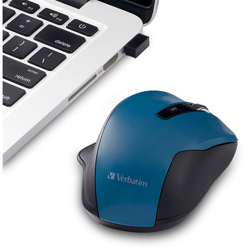 Verbatim Silent Ergonomic Wireless Blue LED Mouse - Teal