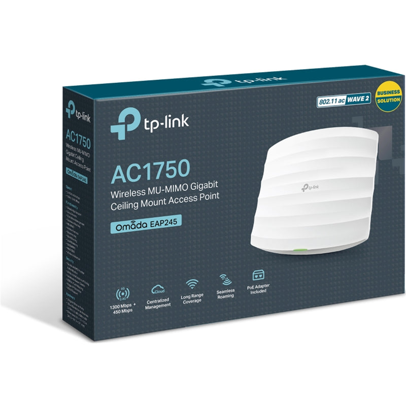 TP-Link Omada EAP245 MU-MIMO, Dual-Band AC1750 (450+1300Mbps) Wi-Fi Access Point, 2 x Gigabit LAN, PoE+ 12.3W