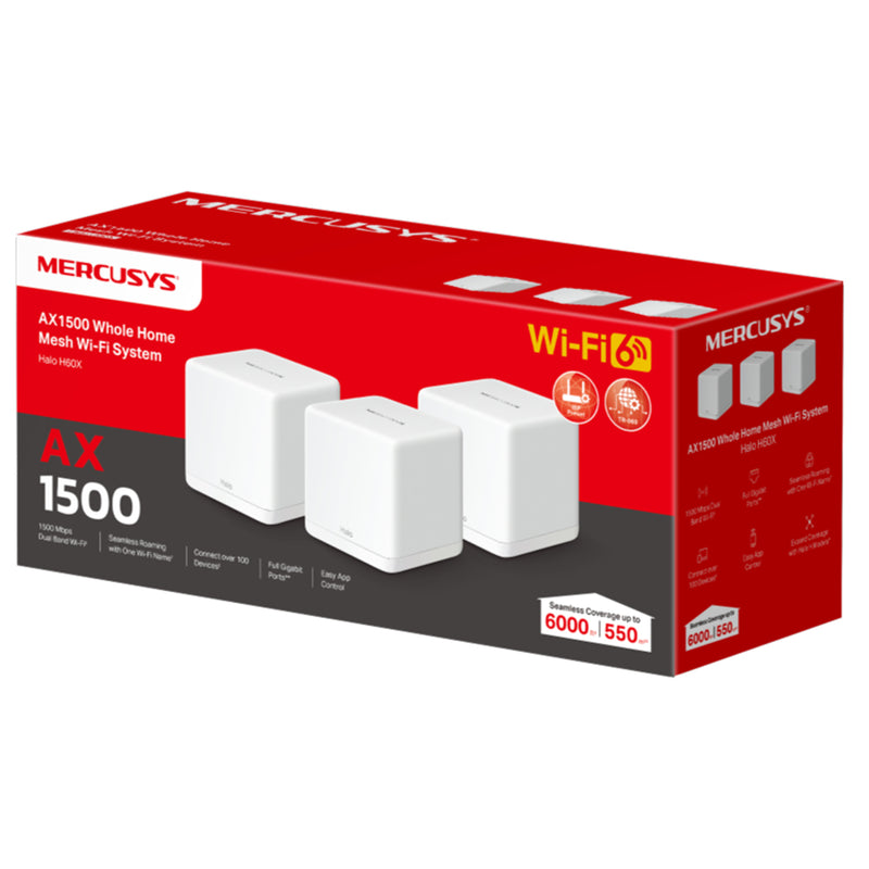 Mercusys Halo H60X (AX1500) Dual-Band WiFi 6 Whole Home Mesh WiFi System - 3 Pack