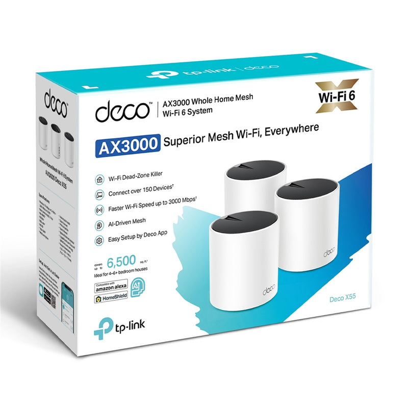 TP-Link Deco X55 (AX3000) Dual-Band WiFi 6 Whole-Home Mesh System - 1 Pack