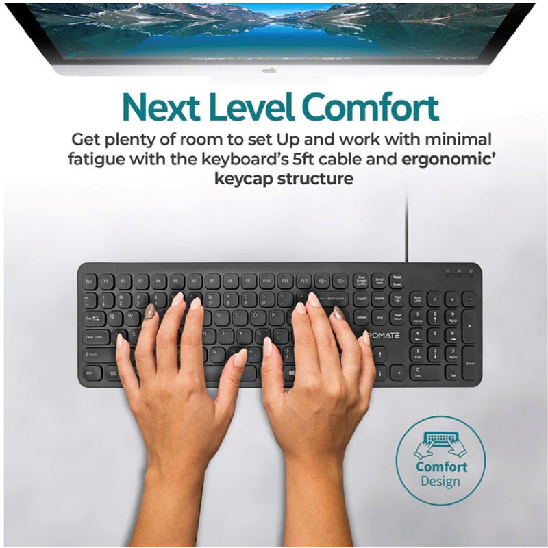 Promate EASYKEY-4 Ultra-Slim Wired Keyboard with Angled Kickstand. Dedicated Volume Controls.