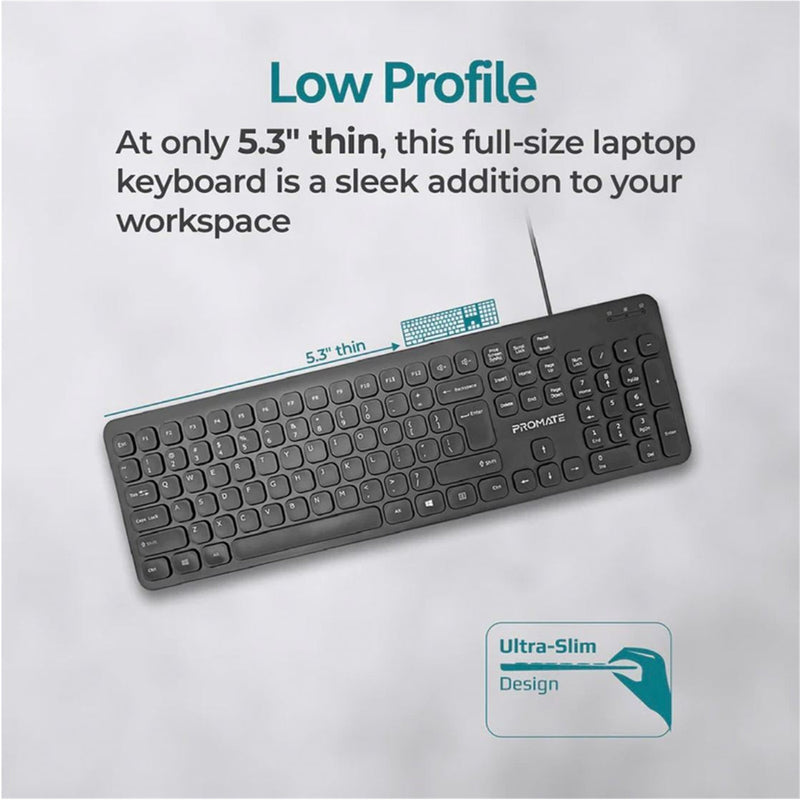 Promate EASYKEY-4 Ultra-Slim Wired Keyboard with Angled Kickstand. Dedicated Volume Controls.