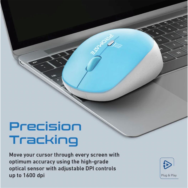 Promate TRACKER.BL Ergonomic Wireless Mouse 800/1200/1600 Dpi. 10m Working Range. Included