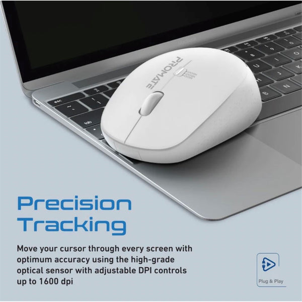 Promate TRACKER.WH Ergonomic Wireless Mouse 800/1200/1600 Dpi. 10m Working Range. Included