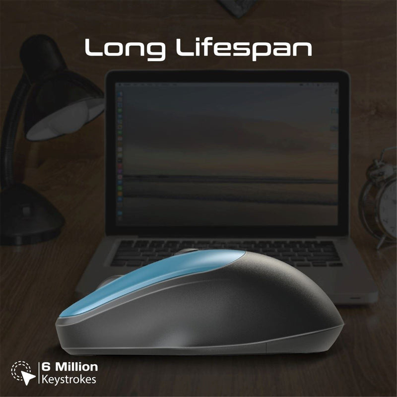 Promate EZGrip Ambidextrous Ergonomic Wireless Mouse. 800/1200/1600Dpi, Easy Plug & Play, Up to6Millon Keystrokes, Lag-free, Long Life Battery with Low Power Consumption. Blue Colour