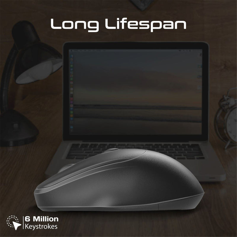 Promate EZGrip Ambidextrous Ergonomic Wireless Mouse. 800/1200/1600Dpi, Easy Plug & Play, Upto6Millon Keystrokes, Lag-free, Long Life Battery with Low Power Consumption. Black Colour