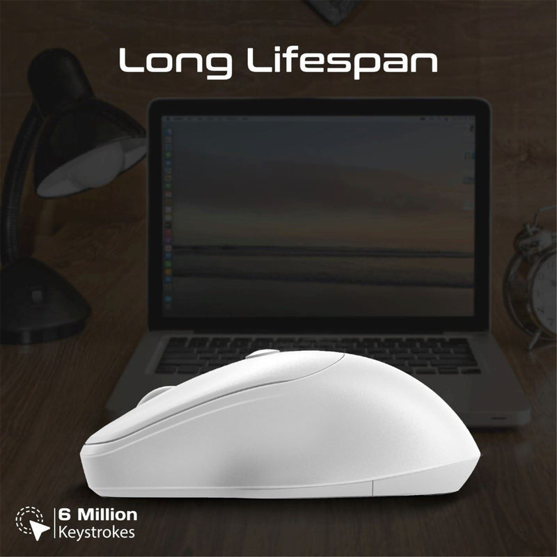 Promate EZGrip Ambidextrous Ergonomic Wireless Mouse. 800/1200/1600Dpi, Easy Plug & Play, Up to6Millon Keystrokes, Lag-free, Long Life Battery with Low Power Consumption. White Colour