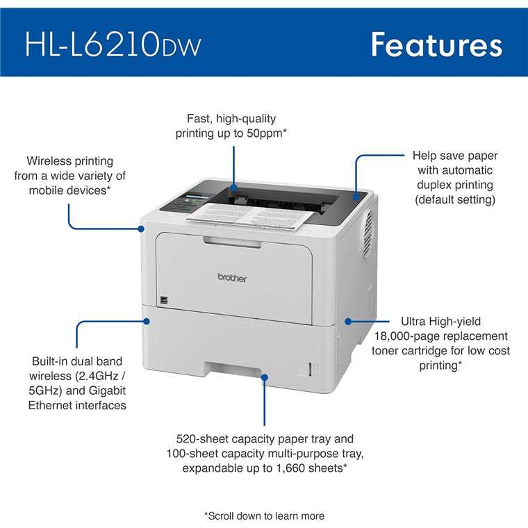 Brother HLL-6210DW Duplex Laser Wireless Printer