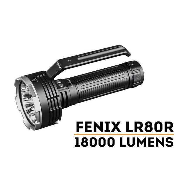 Fenix Work & Search & Rescue LR80R Rechargeable Searchlight Max 18,000 Lumens, Head: 4.25" (108mm), Built-in 7.2V/12000 mAh Li-ion Battery Pack, Max 1,130m Beam Distance. Build-in Dual Ports incl USB-A and Type C Ports Provide Dual-Function