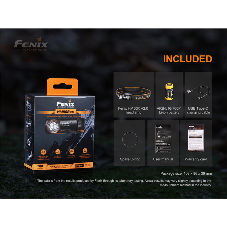 Fenix Work & Outdoor HM50R V2.0 Rechargeable LED Headlamp Max 700 Lumens, Powered by 1 x 16340 700mAH Li-ion Battery (Included), Multipurpose Head Flashlight, Torch, Build-In USB-C Charging Port, Charging Cable is Included