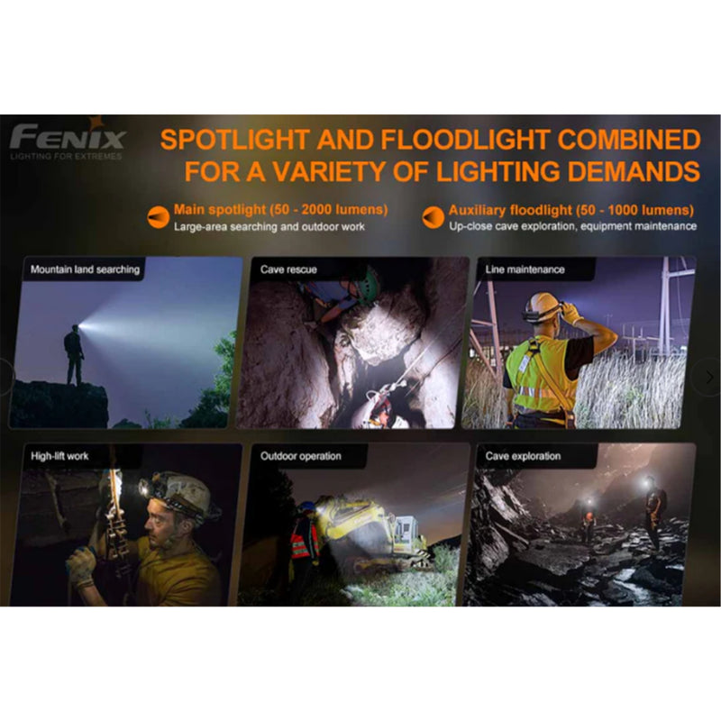 Fenix Search & Rescue HP30R V2.0, Black Expedition Headlamp Max 3,000 Lumens, Powered by 2 x 21700 5,000mAh Li-ion Batteries (Included), Build-In USB-C Charging Port, Dual interface for charging and discharging capability. 5 Years Free Repa