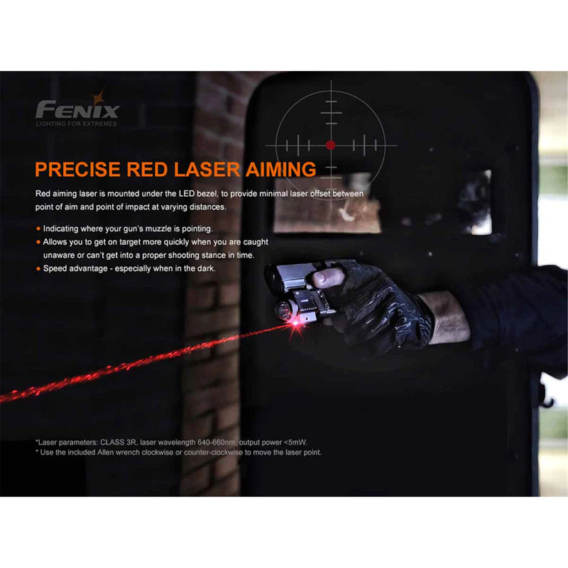 Fenix Gun Light & Tactical GL22 Multi-Purpose Tactical Flashlight, Max 750 Lumens, Powered by 1 x 16340 700mAh Li-ion Battery, Build-in Micro USB Charging Port, Precise Red Laser Aiming. 5 Years Free Repair Warranty (Battery for 1 year)!