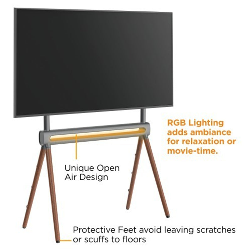 KONIC 49"-70" Scandinavian Easel Studio TV Floor Stand with RGB Light - Weight Capacity 40kg