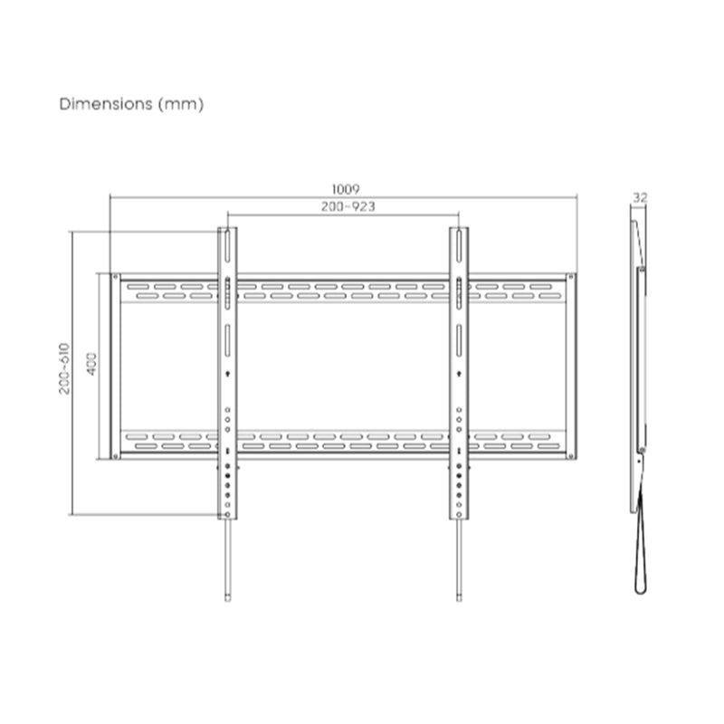 KONIC 60"-100" X-Large Heavy-Duty Fixed TV Wall Mount - Weight Capacity 100kg - Max VESA 900x600 - Profile 32mm