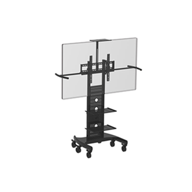 Koford SAV108C Cart Trolley With Side Handles, 32-65" TV Mobile VESA 600x400mm, Load Capacity 60kg, 2 Adjustable component Shelves, 1x Camera Shelf , 1x Rear Storage Box,