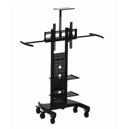 Koford SAV108C Cart Trolley With Side Handles, 32-65" TV Mobile VESA 600x400mm, Load Capacity 60kg, 2 Adjustable component Shelves, 1x Camera Shelf , 1x Rear Storage Box,