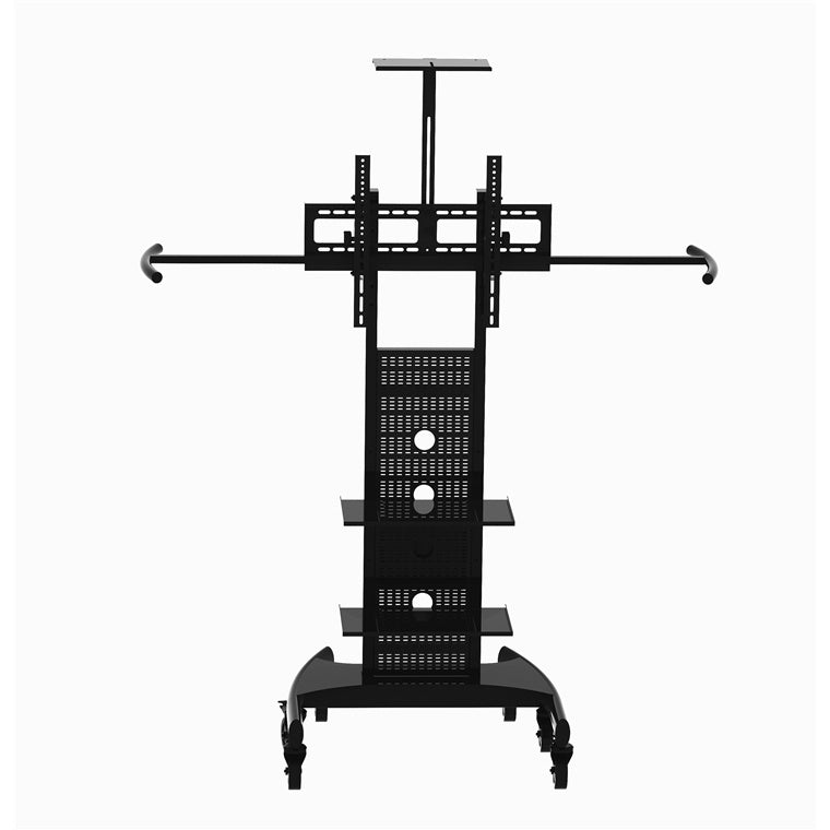 Koford SAV108C Cart Trolley With Side Handles, 32-65" TV Mobile VESA 600x400mm, Load Capacity 60kg, 2 Adjustable component Shelves, 1x Camera Shelf , 1x Rear Storage Box,