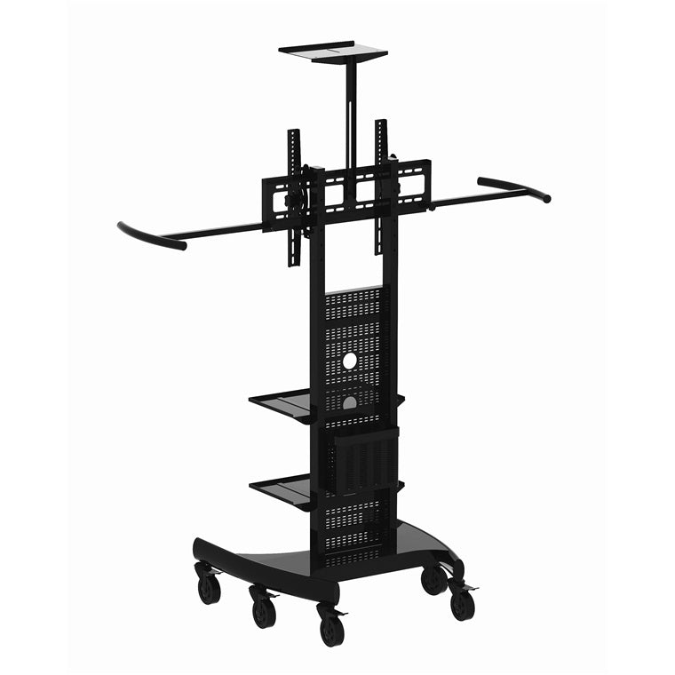 Koford SAV108C Cart Trolley With Side Handles, 32-65" TV Mobile VESA 600x400mm, Load Capacity 60kg, 2 Adjustable component Shelves, 1x Camera Shelf , 1x Rear Storage Box,