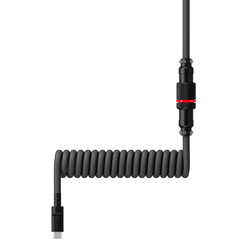 HyperX DURABLE COILED CABLE STYLISH DESIGN 5-Pin AVIATOR CONNECTOR USB-C to USB-A GREY/BLACK