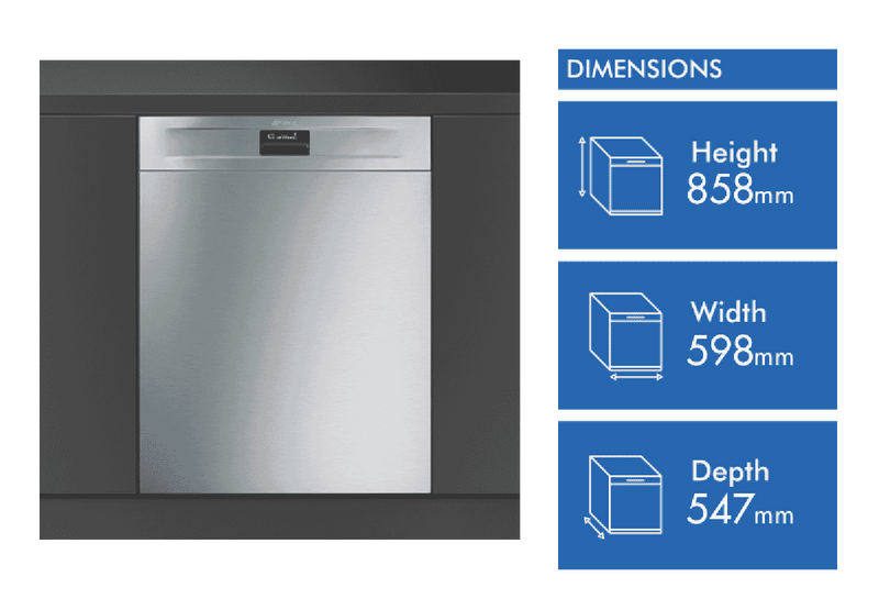 Smeg 60cm Under Bench Dishwasher Diamond Series Stainless Steel