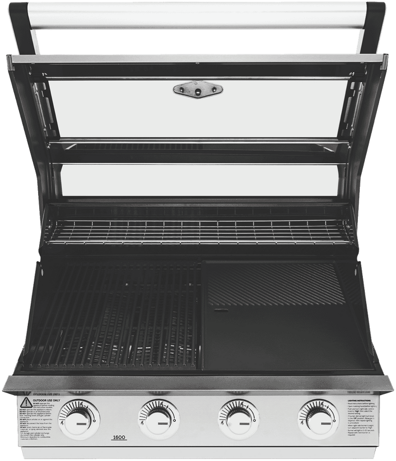 BeefEater 1600 Series Stainless Steel 4 Burner Built In BBQ w/ Cast Iron Burners & Grills - Body Only