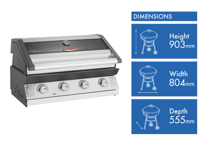 BeefEater 1600 Series Stainless Steel 4 Burner Built In BBQ w/ Cast Iron Burners & Grills - Body Only