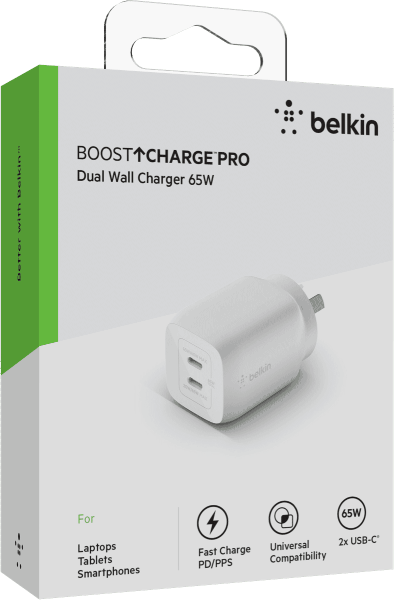 Belkin Dual USB-C GaN Wall Charger with PPS 65W