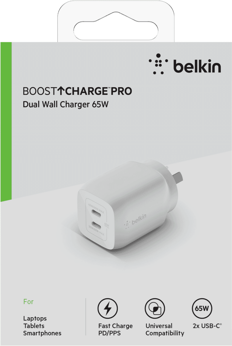 Belkin Dual USB-C GaN Wall Charger with PPS 65W