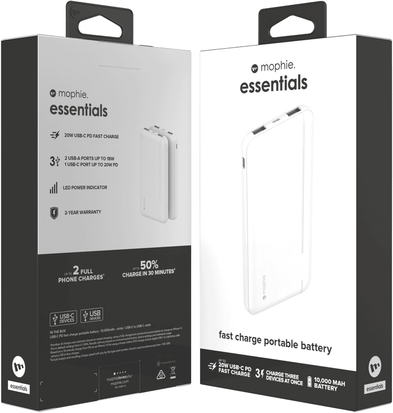 Mophie Essential PowerStation 10K PD 20W-2A1C White