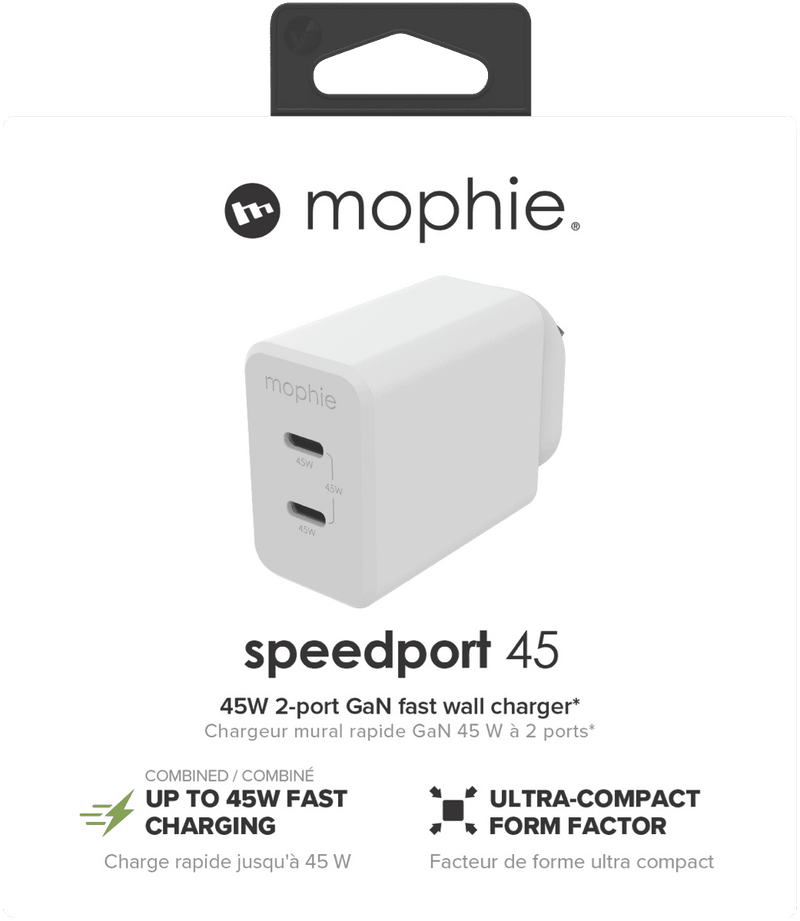 Mophie 45W Dual USB-C GaN Wall Charger PD 2C White