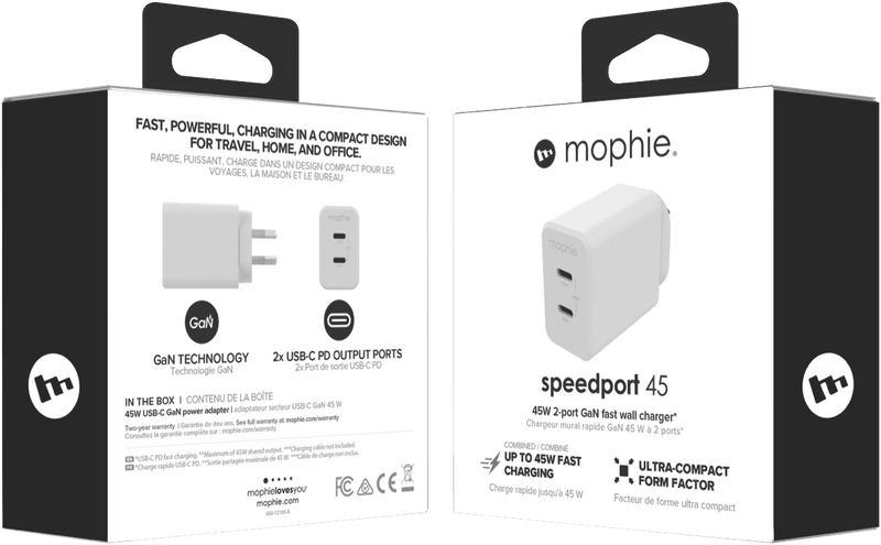 Mophie 45W Dual USB-C GaN Wall Charger PD 2C White