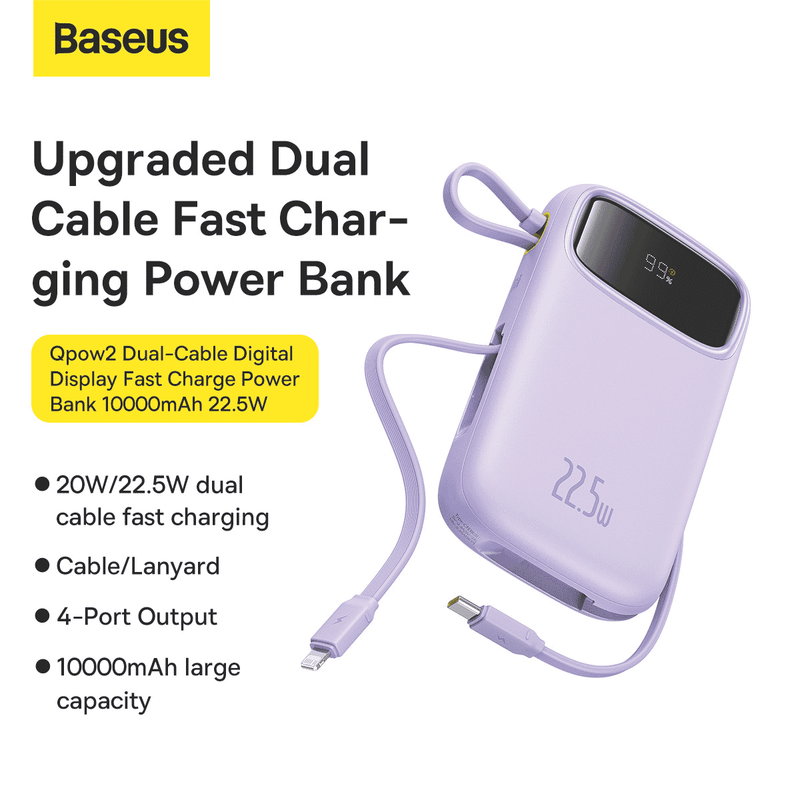 Baseus Dual-Cable Fast Charge Power Bank 10k 22.5W Nebula Purple